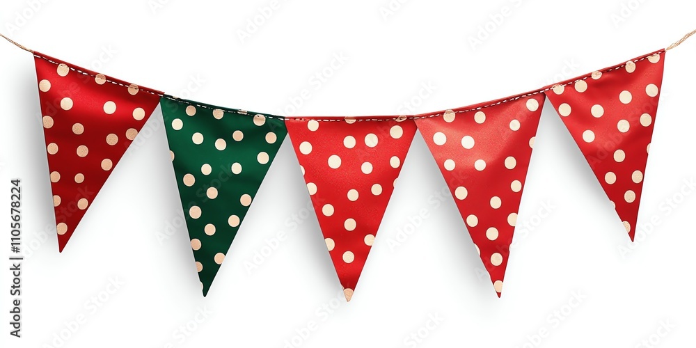 Obraz premium Colorful festive bunting with red and green polka dots for celebrations and decorations.