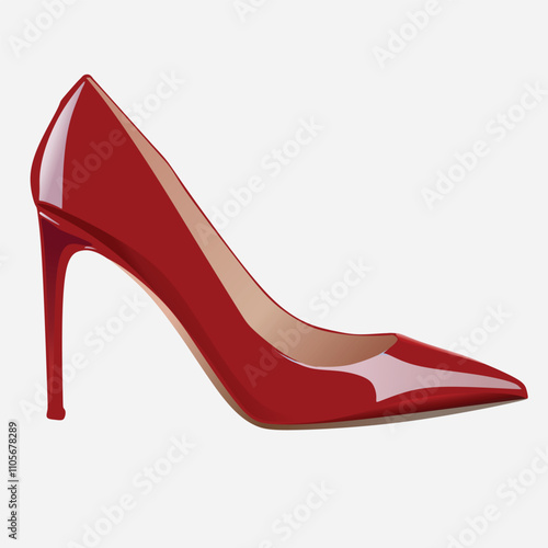 Beautiful female shoes on a white background, sexy shoes, classic. High-heeled shoes, patent leather shoes. 3D effect. Vector illustration. EPS10