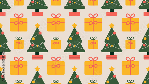 Seamless festive holiday background pattern with colorful Christmas ornaments