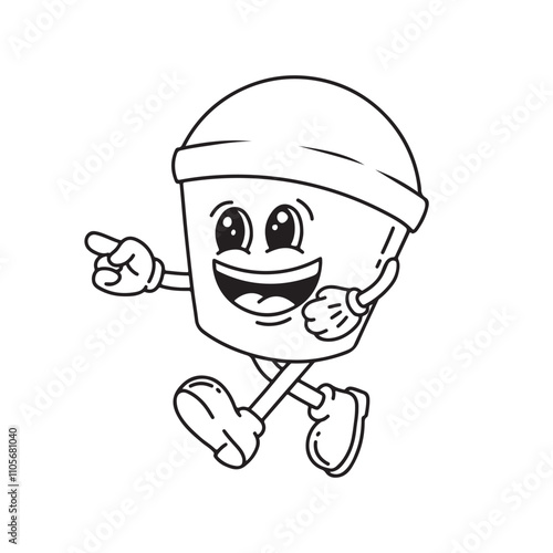 Cartoon character illustration of a paint bucket with a funny face.