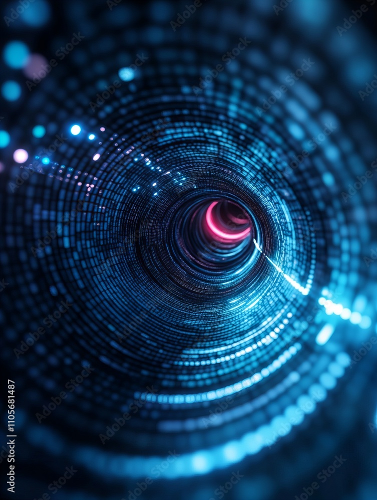 A mesmerizing, futuristic tunnel of glowing blue digital particles and a central pink light, symbolizing advanced technology and a sense of endless depth A mesmerizing, futuristic tunnel of glowing blue digital particles and a central pink light, symbolizing advanced technology and a sense of endless depth