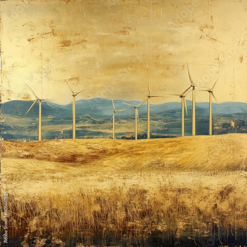 Wind energy installation rural landscape photography natural environment wide-angle view renewable energy concept