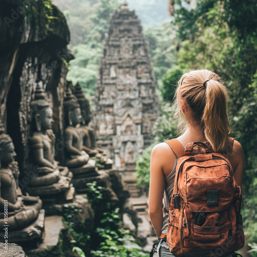 Exploring ancient temples in nature a solo traveler’s journey indonesia photo serene environment captivating concept of discovery with ai generate