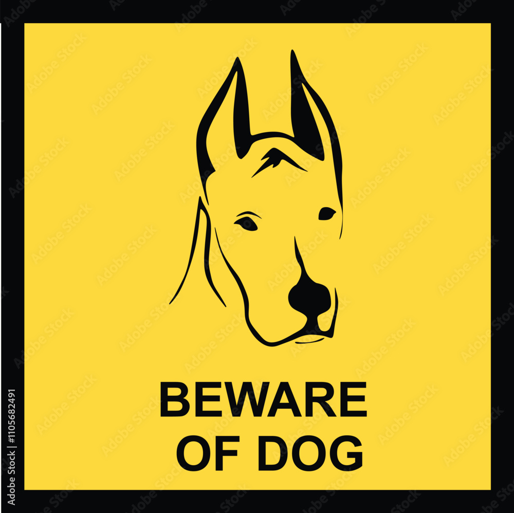 Fototapeta premium Guard dog, Beware dog yellow vector sign. Warning and caution guard dog label, caution yellow sign, vector illustration