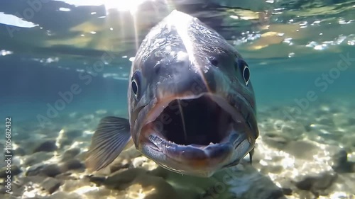 A wild salmon jumping up a waterfall to get to its spawning grounds
