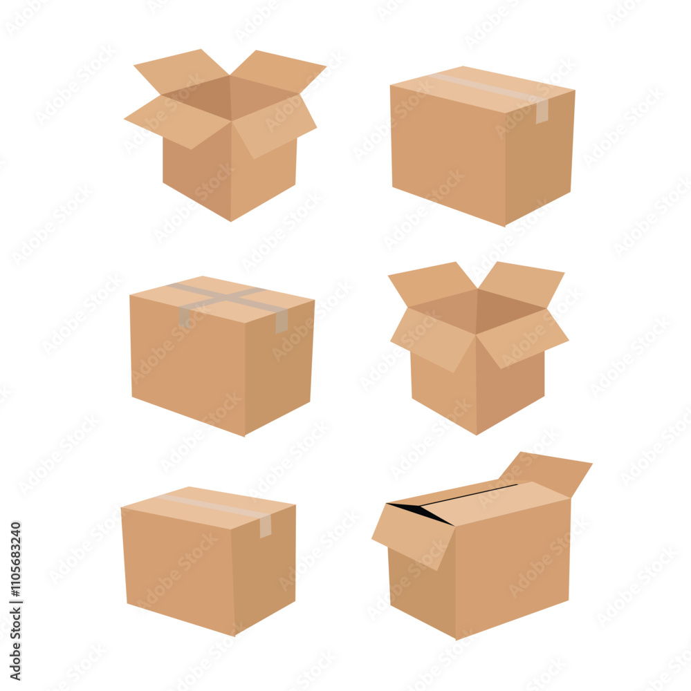 Fototapeta premium Collection recycle brown box packaging. vector illustration