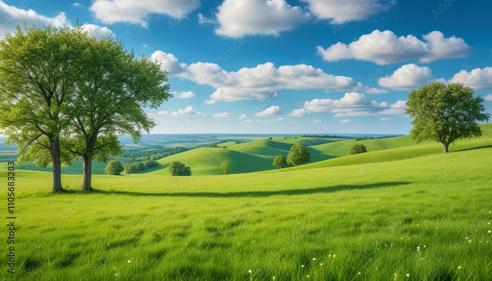 Obraz premium Vibrant Pasture Under Clear Blue Horizon