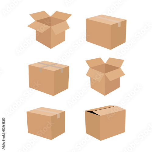 Collection recycle brown box packaging. vector illustration