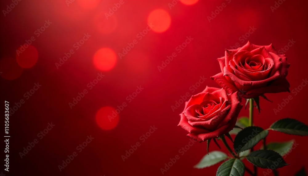 Elegant Red Roses on a Soft Red Bokeh Background, copy space. Elegant Red Roses on a Soft Red Bokeh Background, copy space.