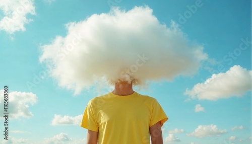 Surreal Image of a Person with a Cloud Head