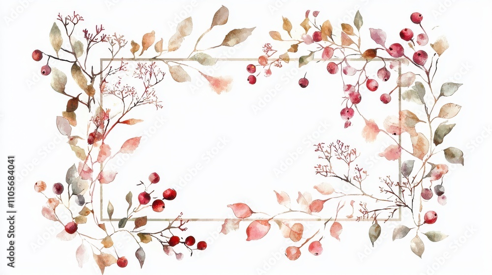 A delicate watercolor illustration featuring blooming branches and leaves, perfect for invitations and artistic designs. A delicate watercolor illustration featuring blooming branches and leaves, perfect for invitations and artistic designs.