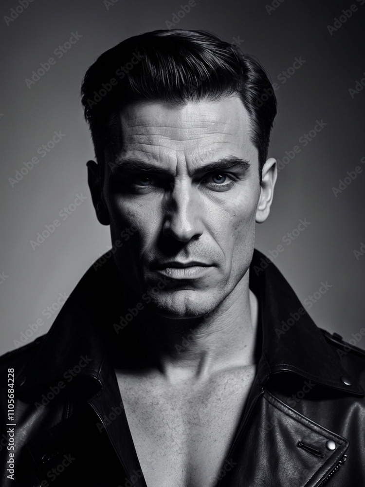 Obraz premium Intense Black and White Portrait of a Serious Man