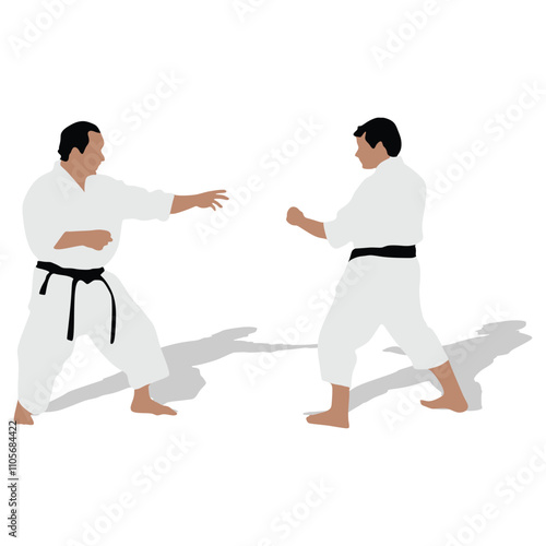 Battle duel karate man fighters vector silhouette illustration isolated. Japan martial art sport discipline. Boy self defense skills. In healthy body healthy mind.