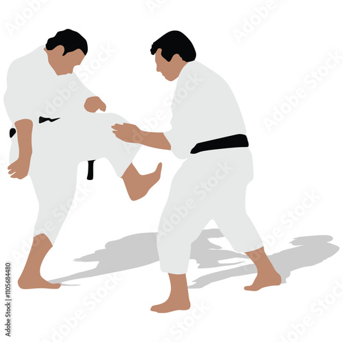 Two karate fighters vector isolated flat illustration