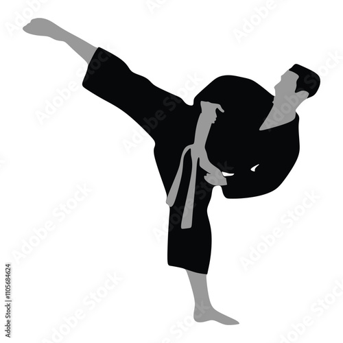 Karate fighters in kimonos, vector silhouette illustration. Karate brand logo design element.