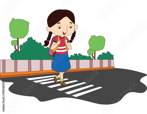 Cute girl walking on the footpath vector illustration