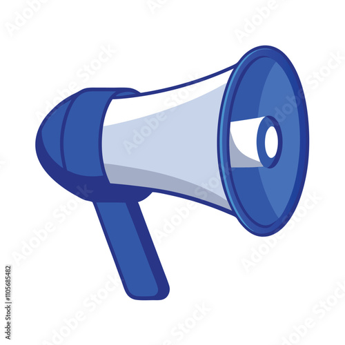 A large, blue microphone with a white cone sits on a white background. The microphone is the main focus of the image, and its blue color stands out against the white background