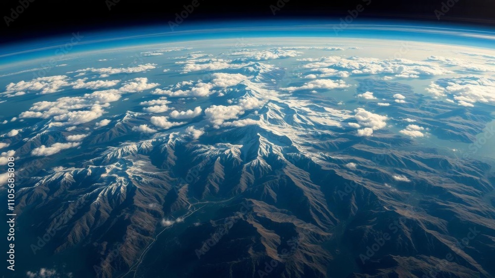 Aerial view of India, Tibet, and the majestic Himalayas mountain range from space, landscape, earth, natural beauty Aerial view of India, Tibet, and the majestic Himalayas mountain range from space, landscape, earth, natural beauty