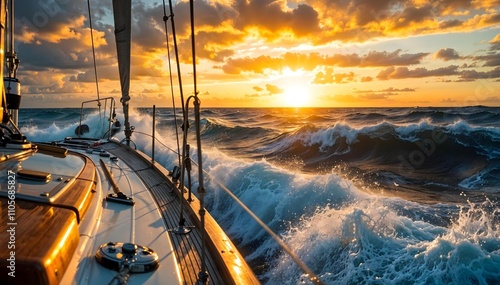 Sailing Adventure at Sea During a Stunning Sunset