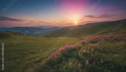 Sunrise Over Meadows And Rural Landscape