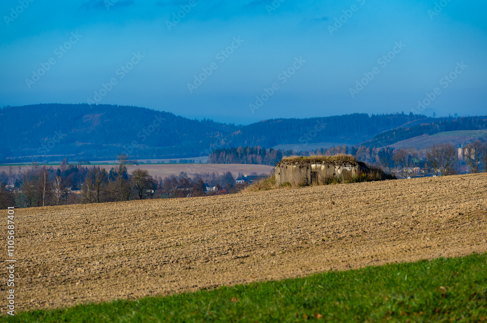 A historical view of a Czechoslovak anti-infantry bunker, known as a