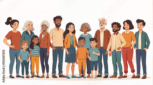 People of different cultures and races on a white background. Men and women young and old, along with children and people with disabilities, join together in joy. Illustration