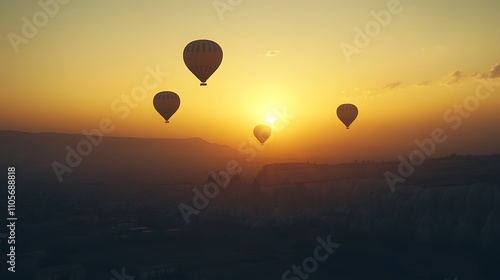 Hot Air Balloons Ascending At Sunrise Over Cappadocia