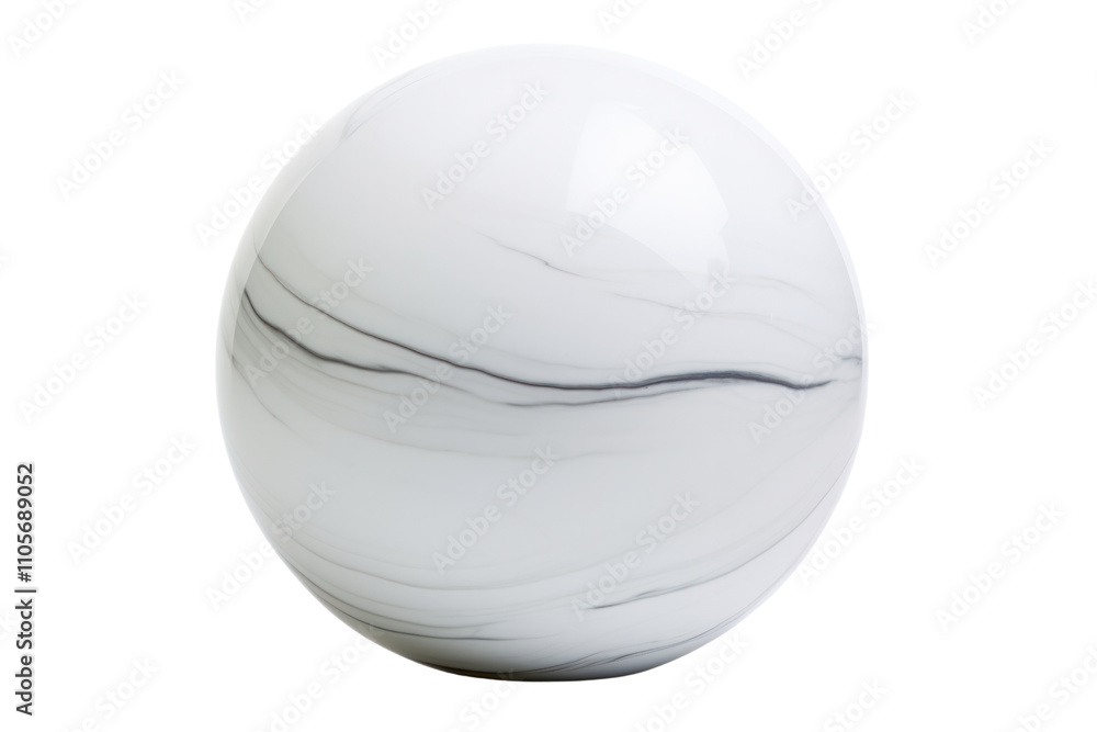 A single, elegant marble sphere with a smooth, glossy finish resting on a white surface isolated on white background A single, elegant marble sphere with a smooth, glossy finish resting on a white surface isolated on white background