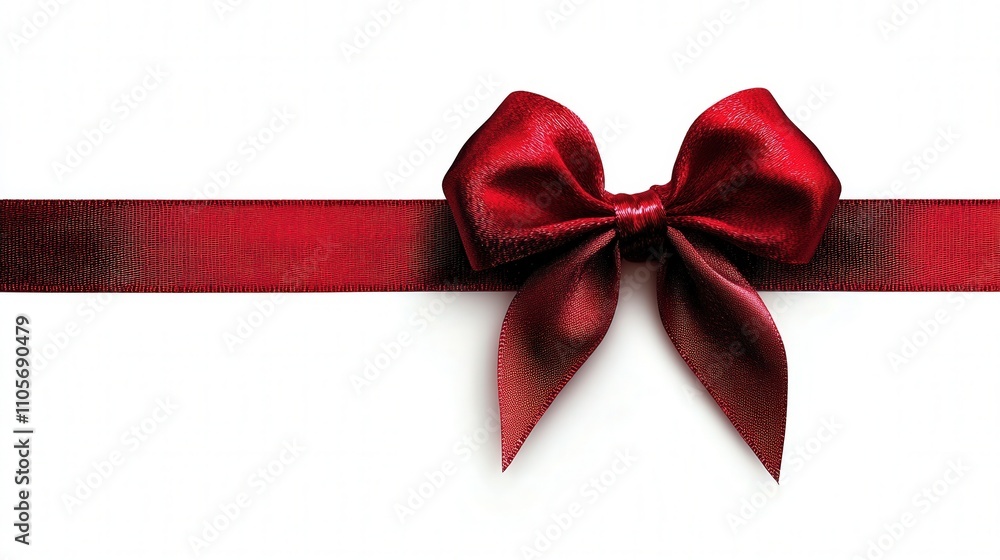 A glossy red gift bow with a textured ribbon loop stands out against a white background. A glossy red gift bow with a textured ribbon loop stands out against a white background.