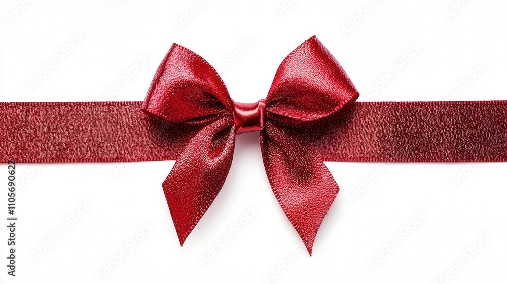 A glossy red gift bow with a textured ribbon loop stands out against a white background. A glossy red gift bow with a textured ribbon loop stands out against a white background.