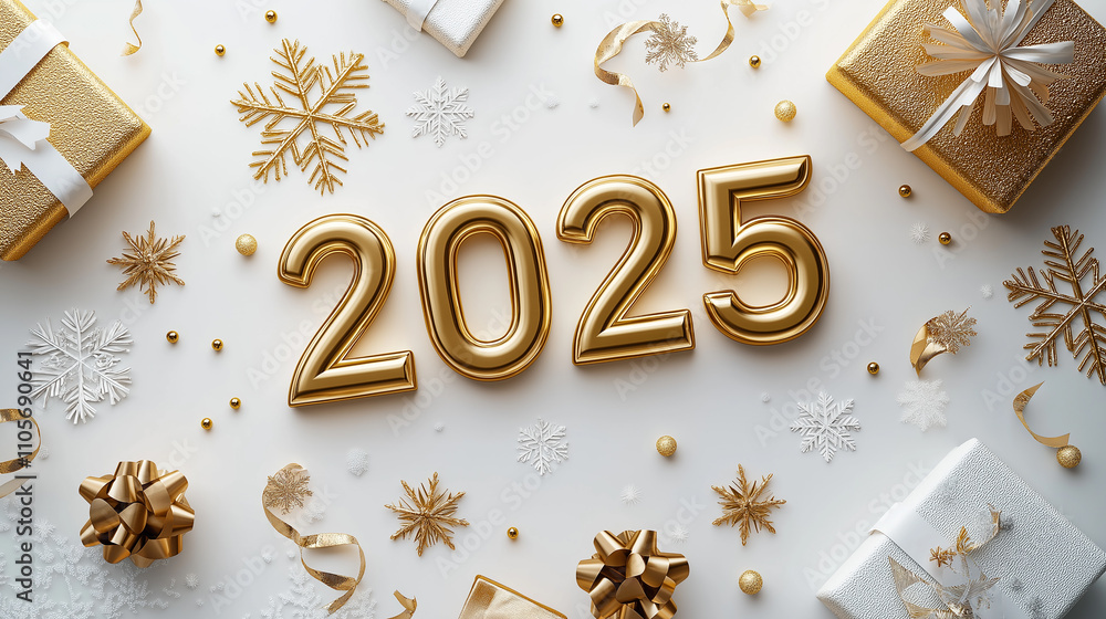 3d-illustration new year 2025 in gold text and festive gifts. New year concept. 3d-illustration new year 2025 in gold text and festive gifts. New year concept.