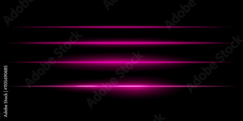 Horizontal purple light streaks set. Thin glowing lines, white illumination, futuristic light effects, abstract design, minimal glow, decorative elements, smooth gradients, modern visuals