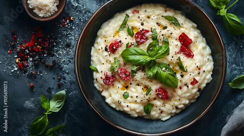 Wallpaper Mural Delicious Creamy Risotto with Basil and Red Pepper Flakes - Food Photography Torontodigital.ca