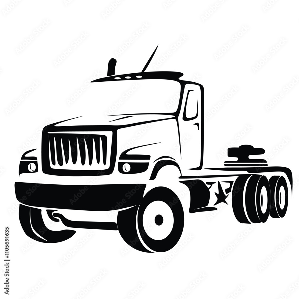 Fototapeta premium American Freight Truck (Cargo Truck), outline vector illustration black on white, eps