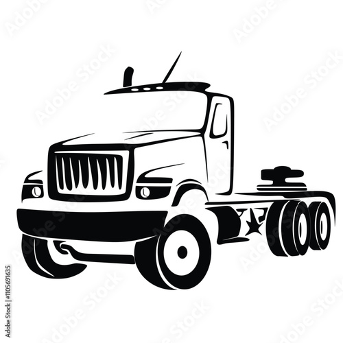 American Freight Truck (Cargo Truck), outline vector illustration black on white, eps