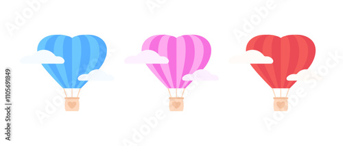 set of three Balloon, isolated flat illustration in transparent background