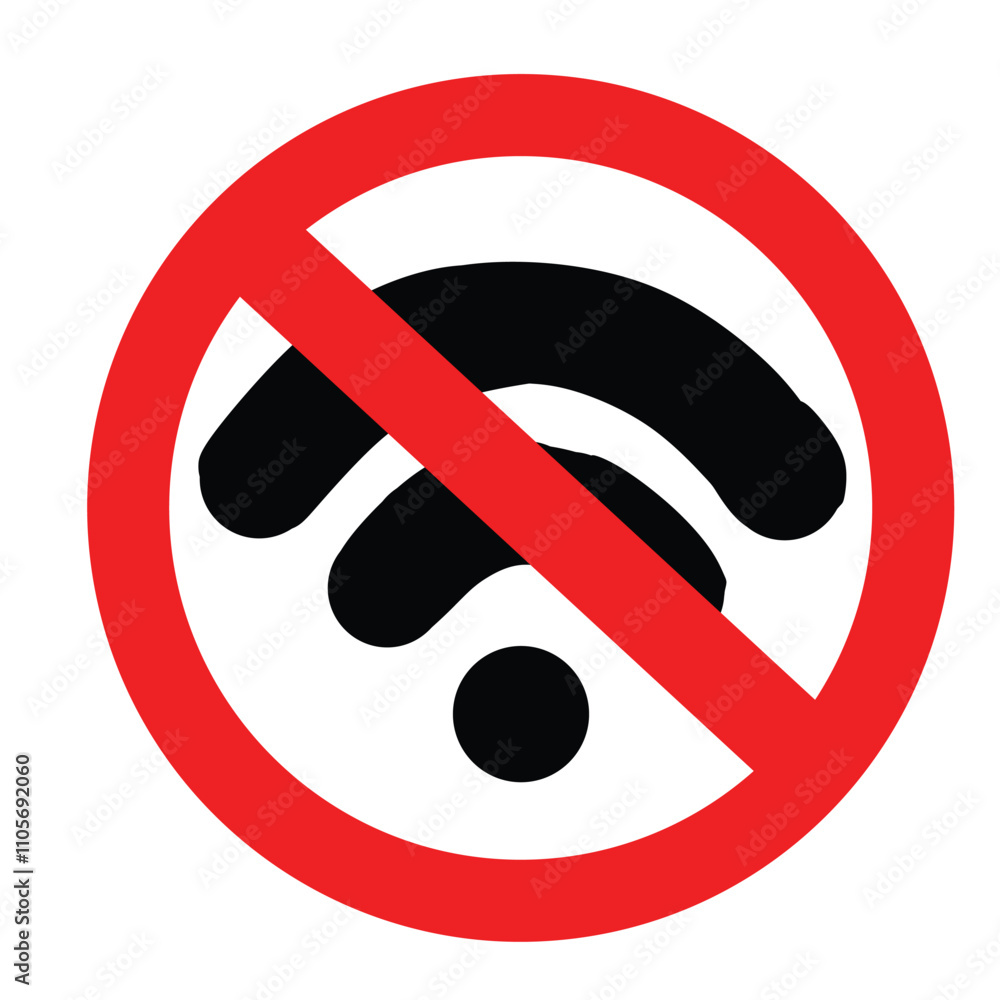 no wifi sign on white background, forbidden circle, black wifi connection icon with red crossed out circle vector image for public area no wifi sign on white background, forbidden circle, black wifi connection icon with red crossed out circle vector image for public area