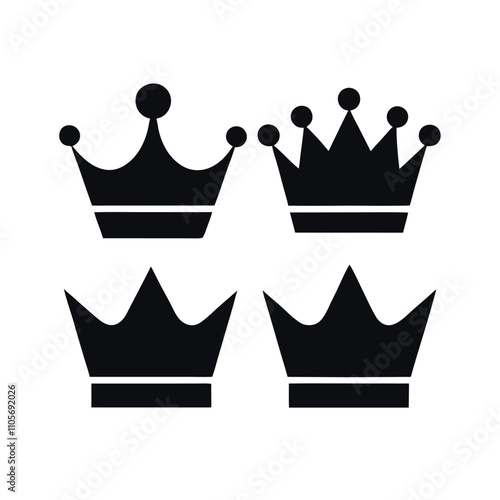 Four crowns are shown in the image. They are all black and have a similar design. The crowns are arranged in a row, with the first one on the left and the last one on the right
