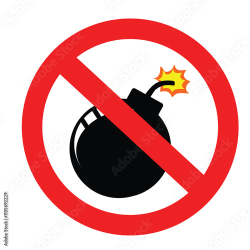 Symbol no bomb, flat design vector