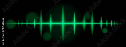 Green pulse wave. Dynamic glowing waveform, sharp spikes, futuristic light design, energy signal, abstract illumination, modern decor, minimalistic visual effect