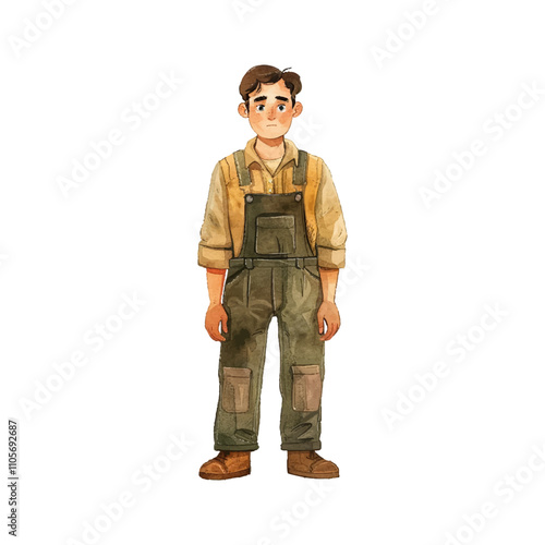 man wearing overalls vector illustration in watercolor style