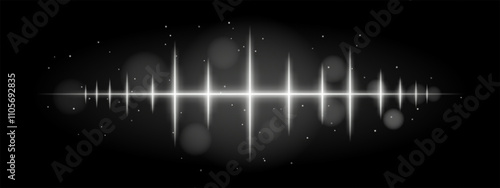 White pulse wave. Vibrant glowing waveform, sharp spikes, futuristic light design, dynamic energy signal, abstract illumination, modern decor, visual effect, scattered particles