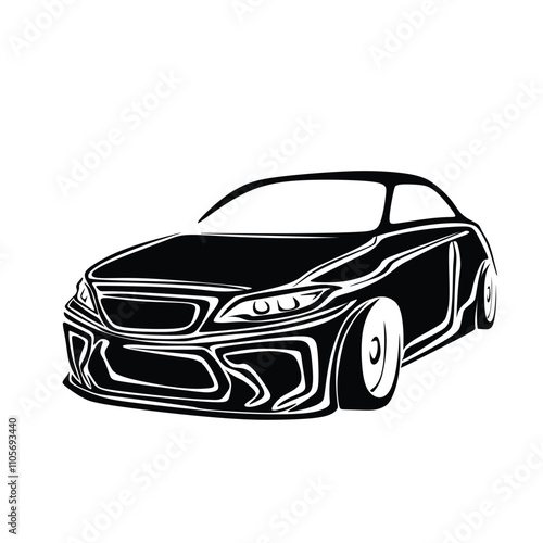 Black sport car icon isolated on the white background. Flat style. Sport car