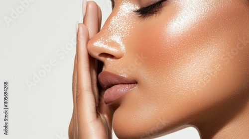 makeup highlighter subtle concept, A close-up of a woman