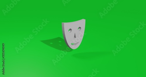 Isolated realistic white theatrical mask front view with shadow. 3d illustration on green chroma key background