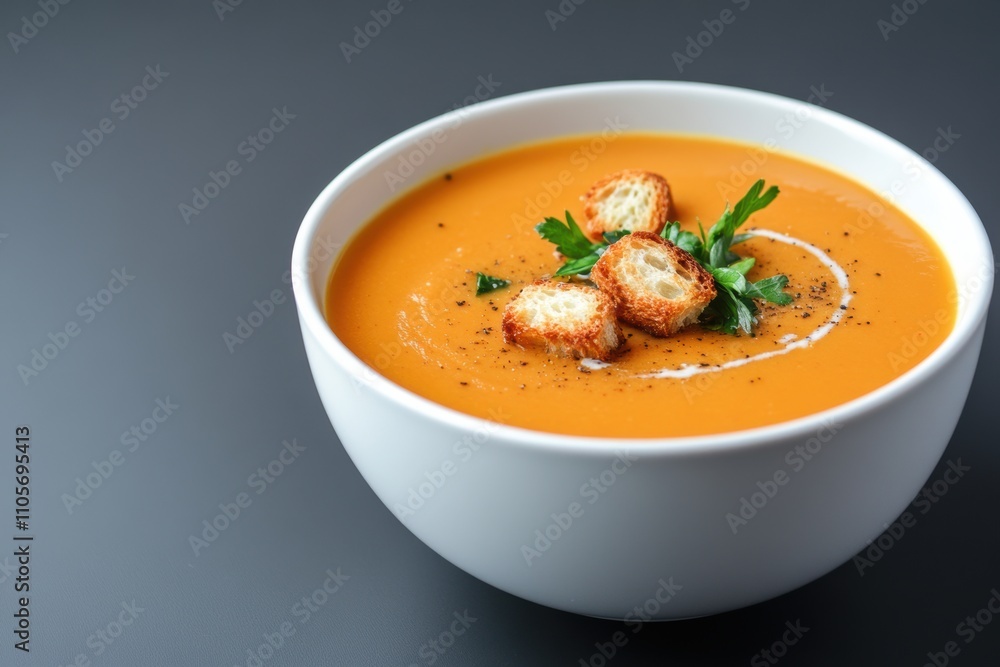 comfort food, creamy soup topped with crunchy croutons makes a quick and satisfying meal delicious comfort food, creamy soup topped with crunchy croutons makes a quick and satisfying meal delicious