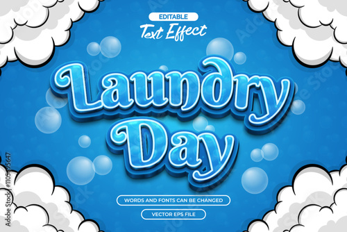 Laundry day editable text effect with bubble and cloud decoration