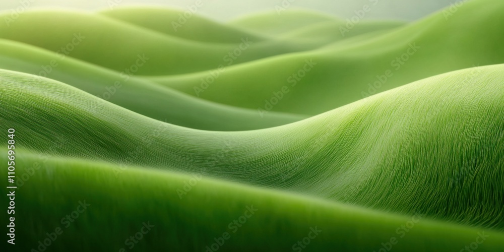 Lush green grassland rolls gently in waves, illuminated by a warm morning light. The serene landscape creates a tranquil atmosphere, inviting reflection and peace Lush green grassland rolls gently in waves, illuminated by a warm morning light. The serene landscape creates a tranquil atmosphere, inviting reflection and peace