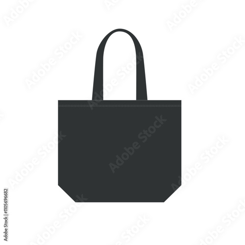 Black shopper bag, isolate on a white background. Vector drawing of simple canvas, cotton tote bag.