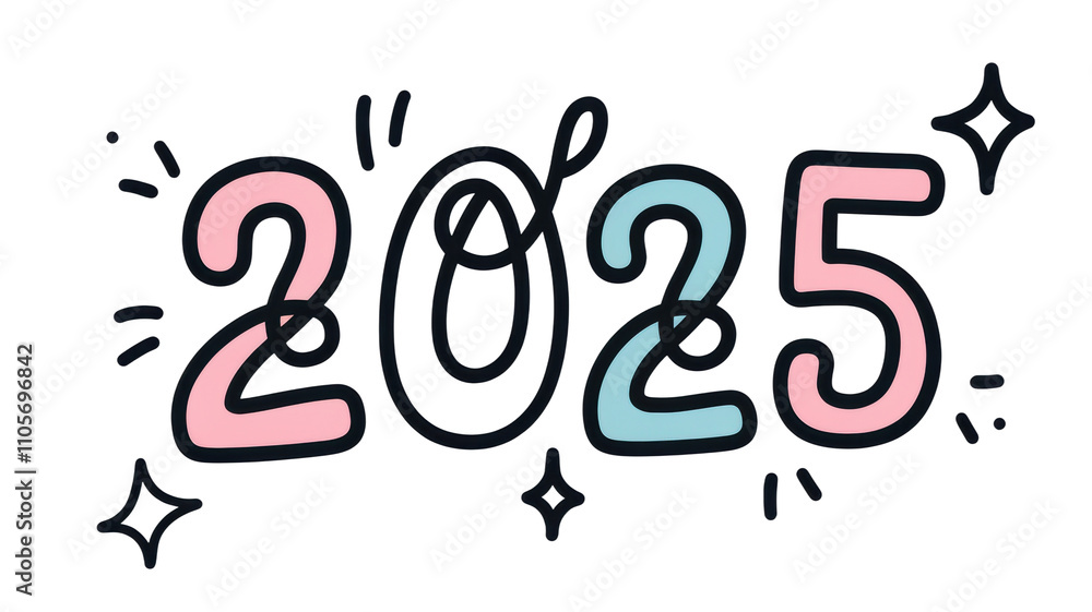 2025 hand-drawn pastel lettering celebrating the new year on transparent background 2025 hand-drawn pastel lettering celebrating the new year on transparent background